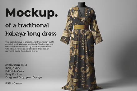 Traditional Kebaya Long Dress Mockup