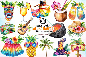 Watercolor Aloha Hawaii Clipart PNG, a Seasonal Illustration by Canvas Craft