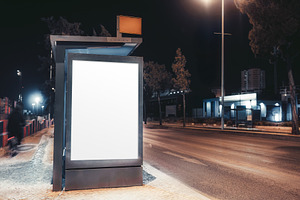 Blank city billboard at night, a Business Photo by SkyNext