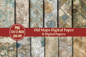 Old Maps Digital Paper, an Illustration by Craft Nest