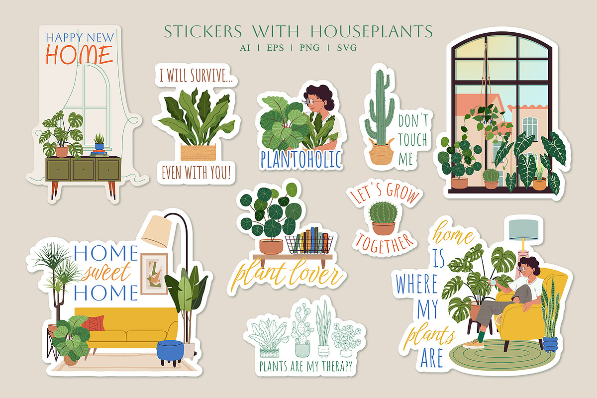 Home Plants | House Plants in Pots, a Decorative Illustration by Berentine.art (Photo 12 of 16)