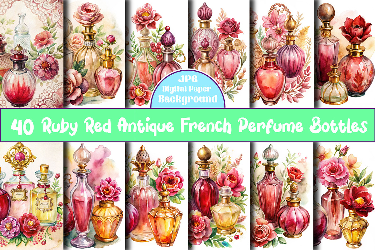 Ruby Red Antique French Perfume, a Background Graphic by Wow Magic