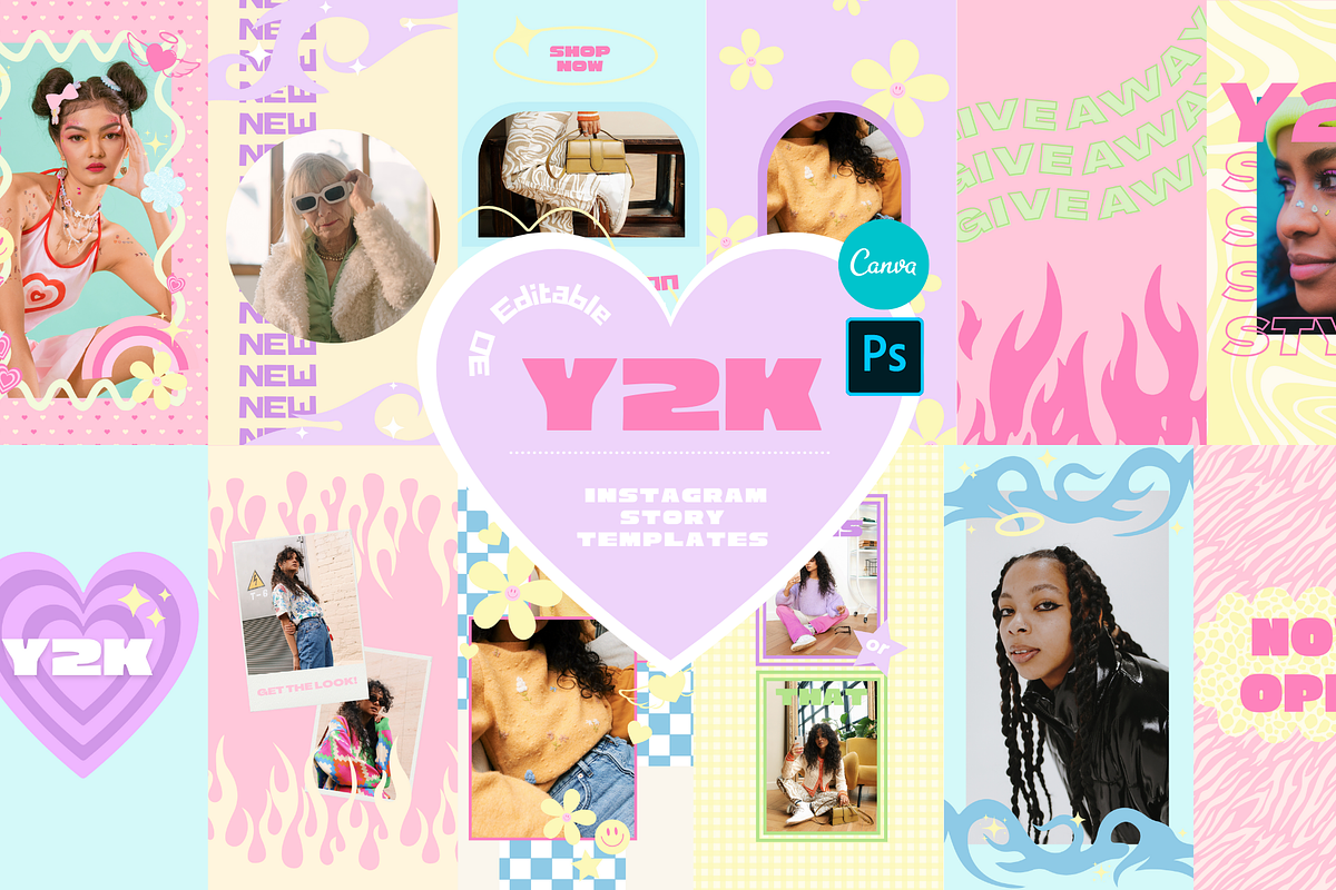 Y2K Instagram Story Templates Canva, a Social Media Template by Hell Yeah Designs (Photo 1 of 5)