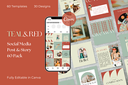 Teal&Red Instagram Templates Pack, a Social Media Template by Social Media Designer (Thumbnail 1 of 6)