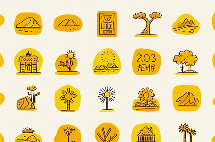 Twenty hand-drawn ICONS with a deser, an Icon by passarellaxenigma