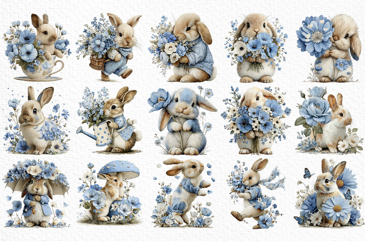 Watercolor Spring Rabbit Clipart Png, an Illustration by Craft Nest (Photo 4 of 11)