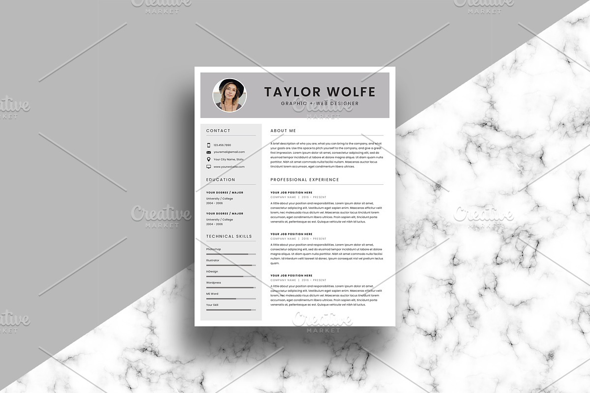 Resume/CV Template - 3 Page - Taylor, a Resume Template by Minty Fresh Graphics (Photo 1 of 4)