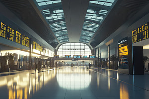 Large, modern airport terminal inter, a Photo by Pavel_design