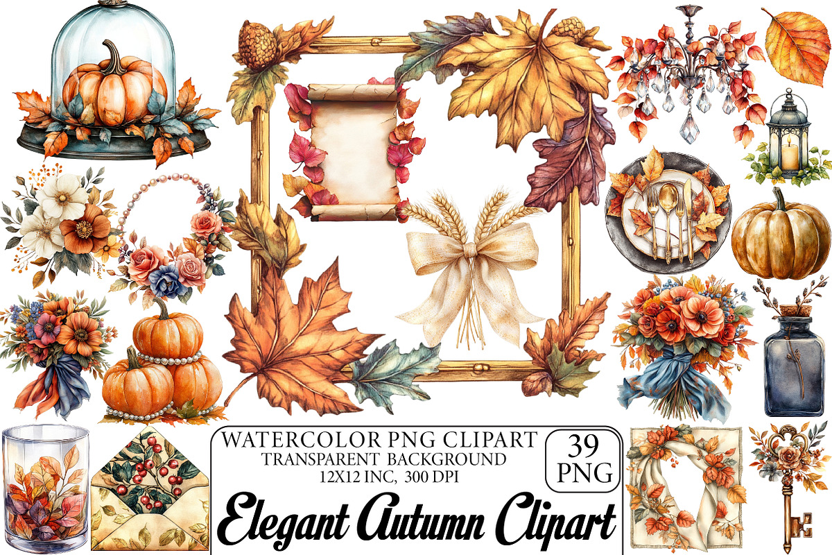 Watercolor Elegant Autumn Clipart, an Illustration by DreamPrint404 (Photo 1 of 6)