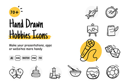 Hand Drawn Hobbies Icons, an Illustration by Brickclay