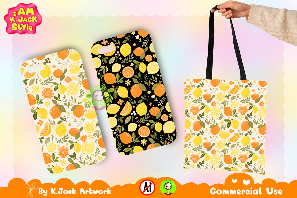 Boho Citrus Bliss Seamless Pattern, a Background Graphic by K.JackArtwork (Photo 4 of 8)