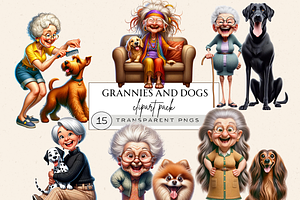 GRANNIES AND DOGS CLIPART PACK, a Person Illustration by Daring Digies
