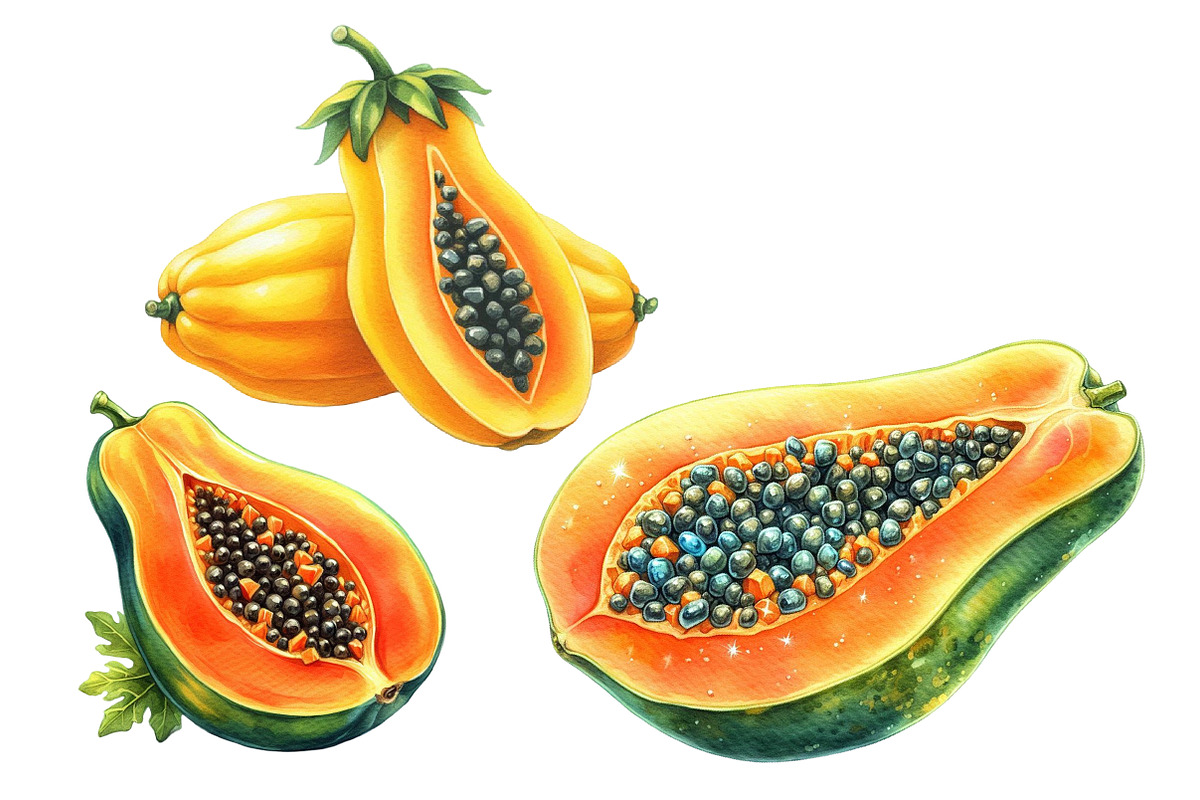 Watercolor Papaya Fruit Clipart, an Illustration by Designworld (Photo 5 of 6)