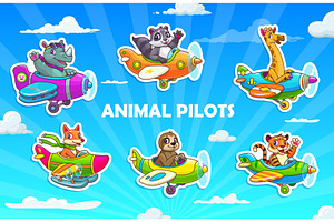 Cartoon animal pilots on planes, an Animal Illustration by Vector Tradition
