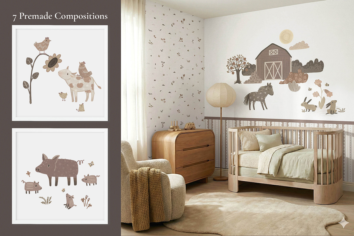 Farm Friends Neutral Nursery Clipart, an Animal Illustration by PenguinArtStudio (Photo 5 of 10)
