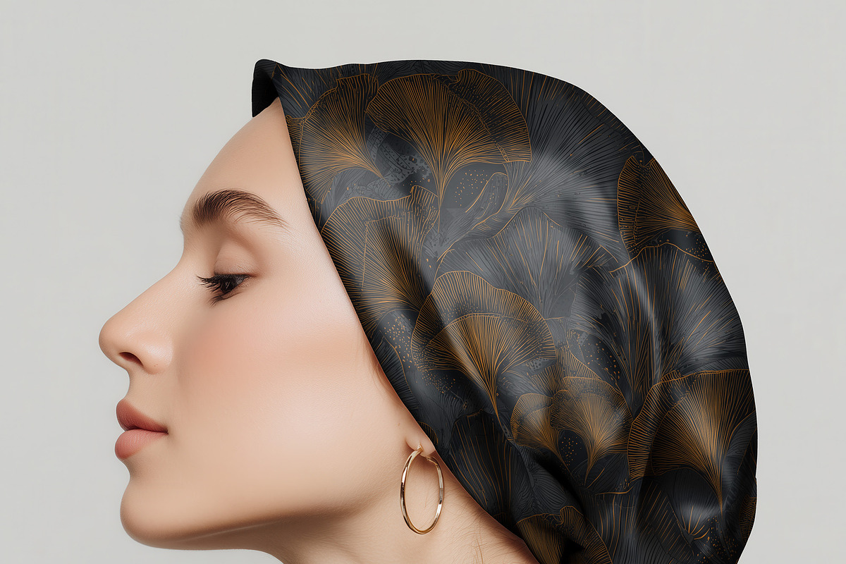 Silk Headscarf Mockup – Model (PSD), a Hat Mockup by 1001 mockups (Photo 8 of 9)