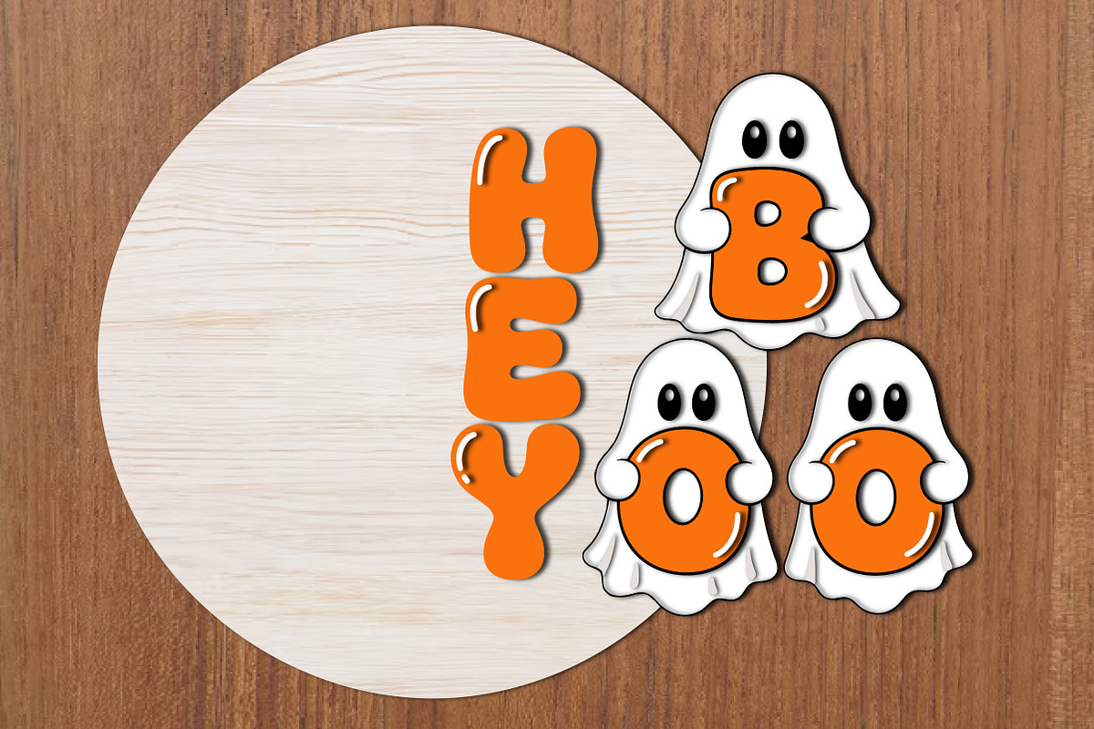 Hey Boo Halloween Ghost Round Sign, an Object Graphic by OK Design (Photo 3 of 3)