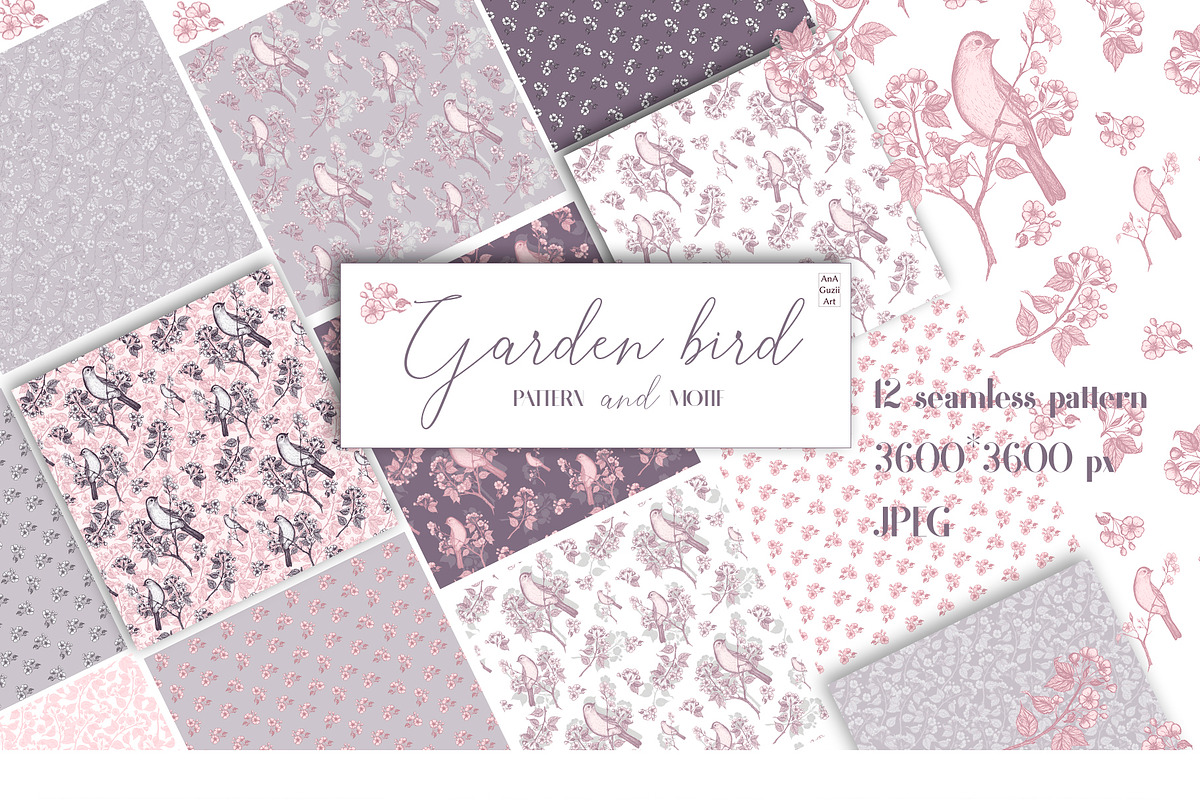 Garden bird. Pattern and motifs., a Pattern Graphic by AnaGuziiArt (Photo 2 of 15)