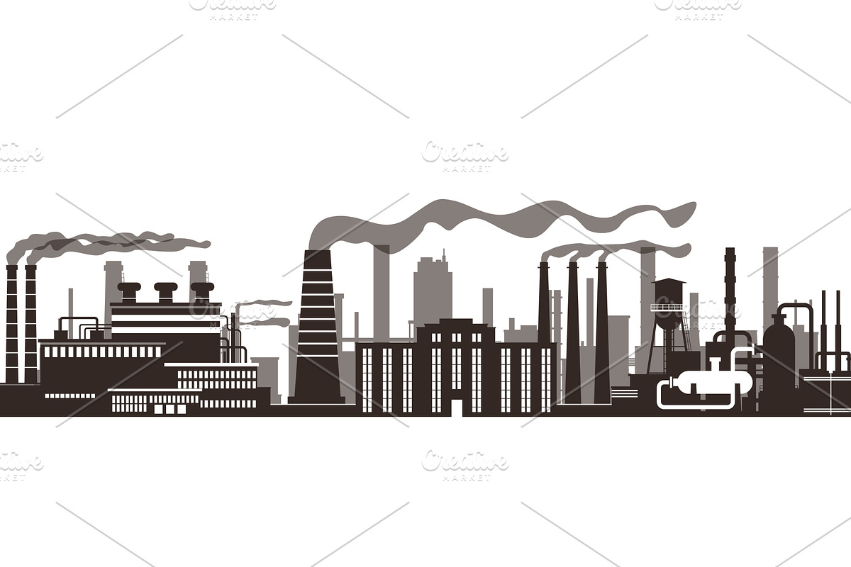 Silhouette of large industrial plant, an Illustration by Vectorbuum