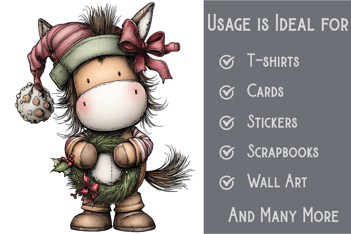 Whimsical Christmas Horse Clipart, an Illustration by Pixels.Craft (Photo 5 of 6)