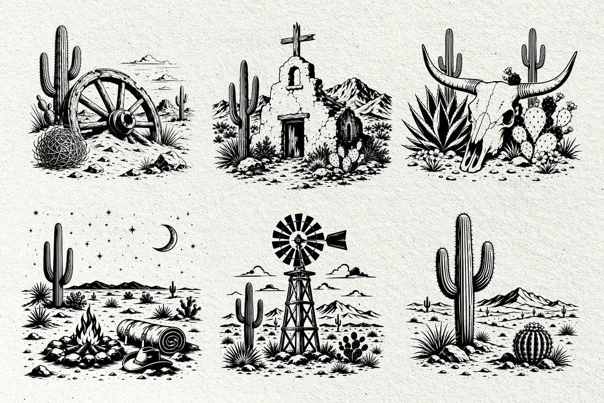 Desert Scenes Line Art Graphics, a Decorative Illustration by DENIDigitalArtSudio (Photo 7 of 10)