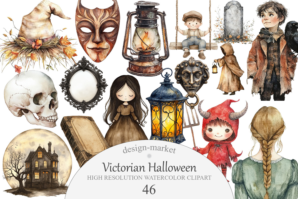 Victorian Halloween Clipart, an Illustration by Design Market (Photo 1 of 5)