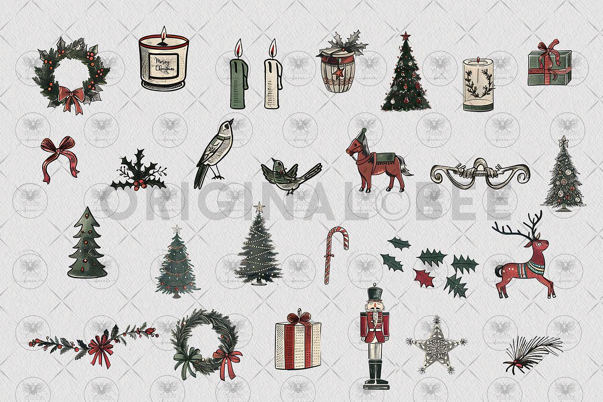 Christmas Vintage Whimsical  Clipart, an Illustration by BigCakeBee (Photo 4 of 4)