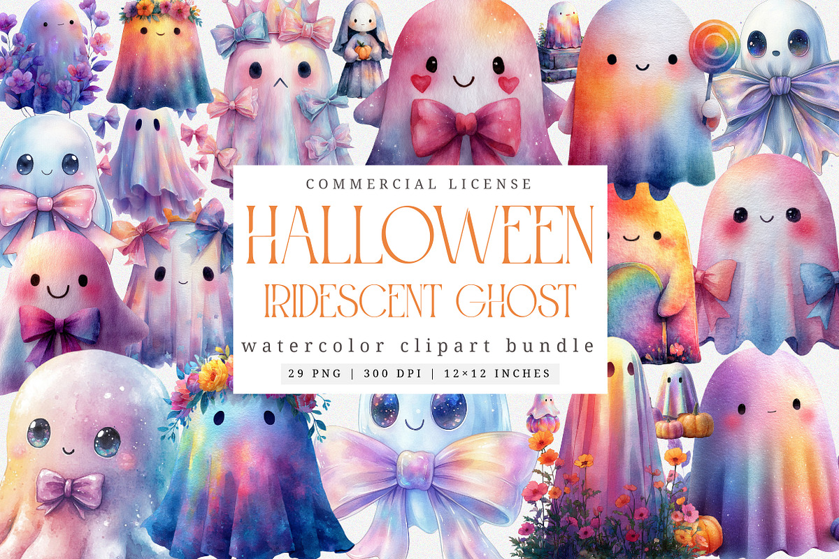 Iridescent Halloween Ghost PNG, an Illustration by SinaCreation (Photo 1 of 7)