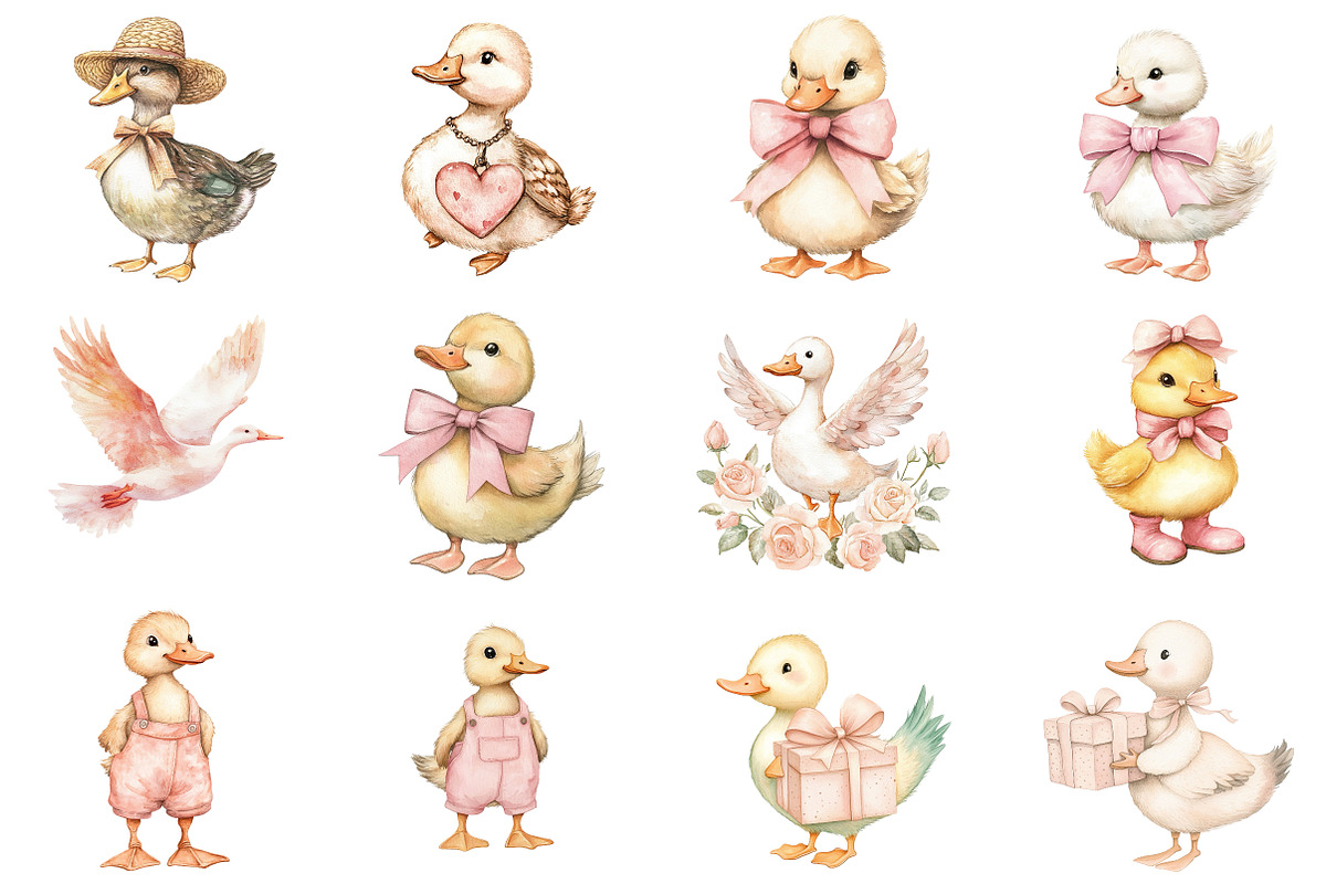 Watercolor Girly Goose Clipart, an Illustration by CitraGraphics (Photo 2 of 6)