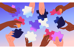Team connecting puzzle pieces, a Decorative Illustration by PaperTrident