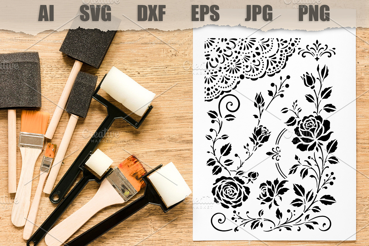 Stencil Vintage Rose Floral Ornament, an Object Illustration by MARYCRAFTIRIA (Photo 2 of 3)