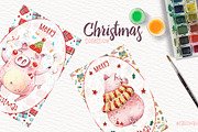 Watercolor Christmas pigs, an Animal Illustration by talloshau's illustrations (Thumbnail 5 of 5)