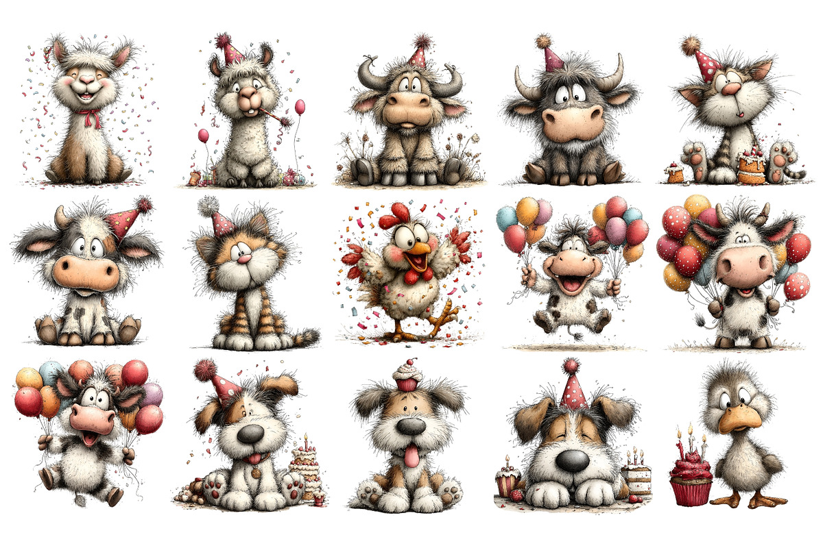 Quirky Birthday Animals PNG Clipart, an Animal Illustration by Nicolle's Colorful Art (Photo 2 of 5)