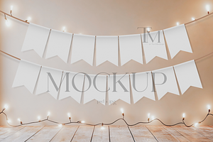 Wall Garland Mockup, Bunting Mock, a Product Mockup by TatiMockup