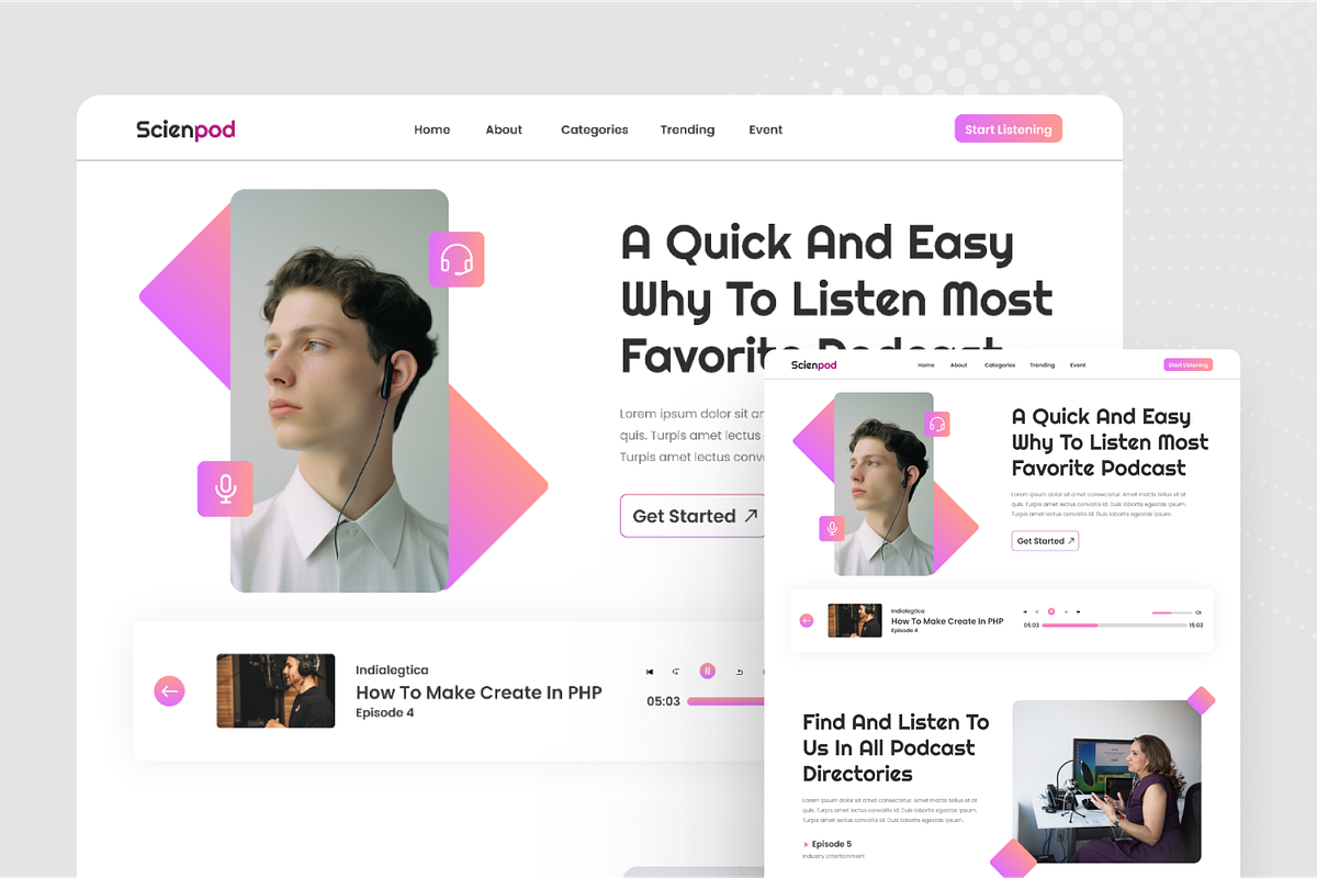 ScienPod- Podcast Landing Page, a Landing Page Template by SquidPixey (Photo 2 of 5)