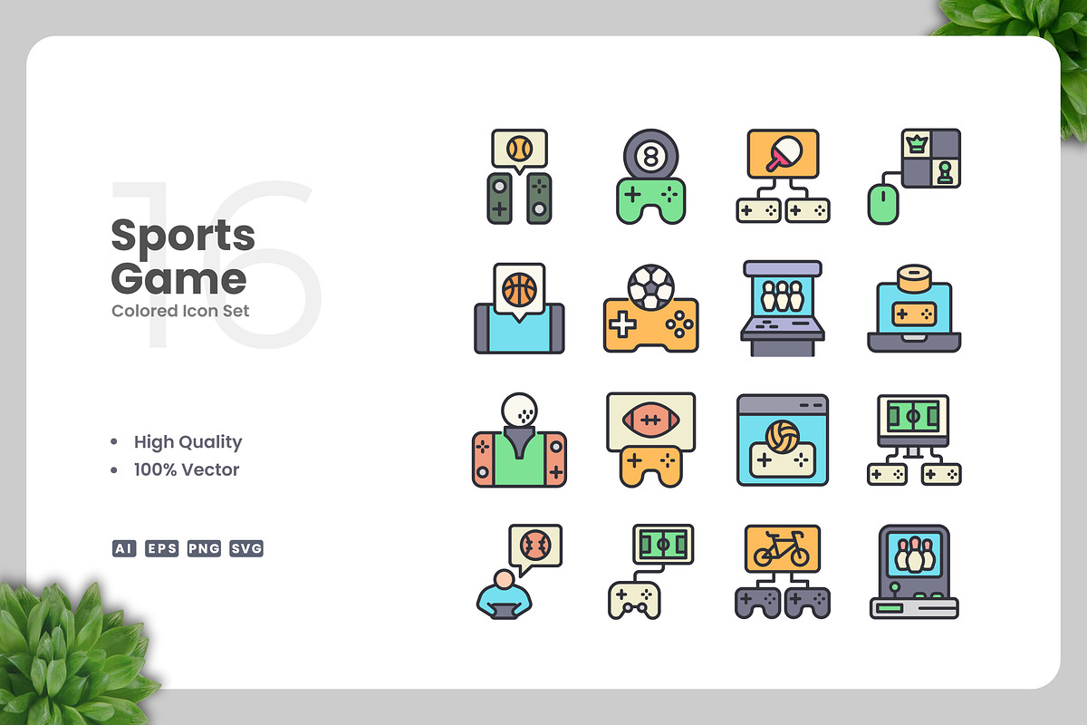 Sports Game Colored Icons, an Icon by Upnowgraphic