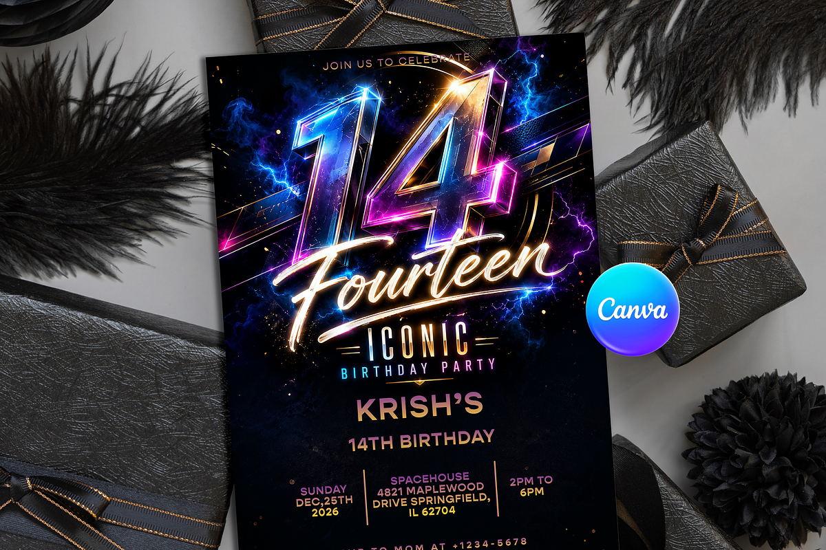14th Birthday Invitation Template, an Invitation Template by InvitingStorys (Photo 1 of 11)