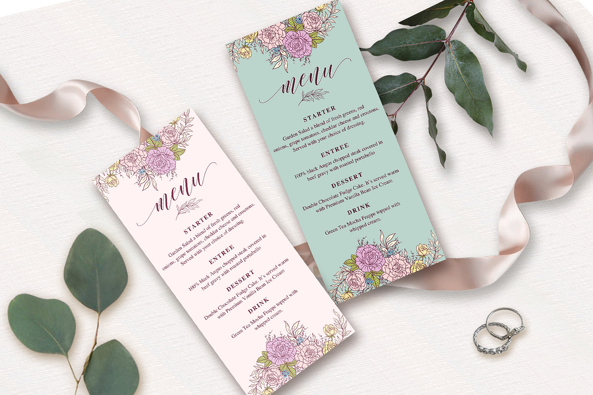 Roses Wedding Menu Template, an Invitation Template by Shwet Art (Photo 3 of 5)