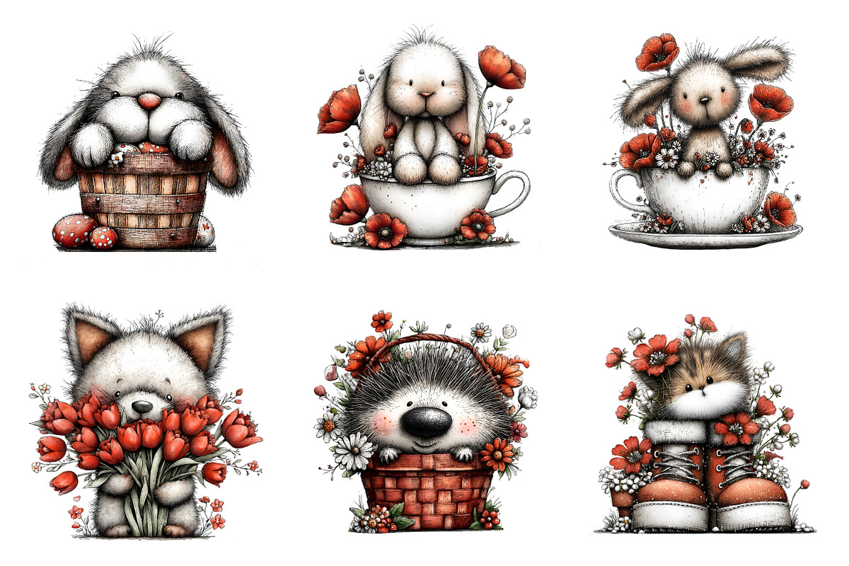 Spring Peeking Animals Clipart, an Illustration by SinaCreation (Photo 3 of 9)