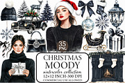 Watercolor Moody Christmas Clipart, an Illustration by Libby Wishes (Thumbnail 1 of 7)
