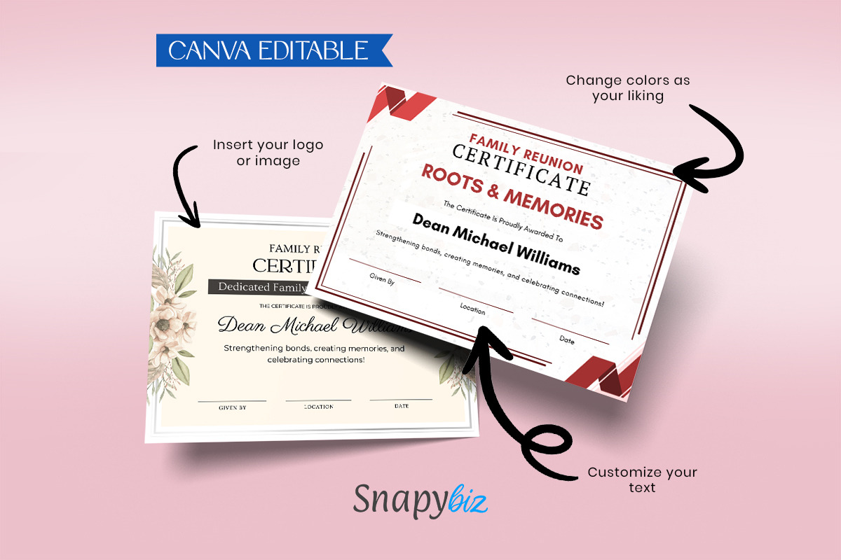 Family Reunion Certificate Bundle, a Print Template by Snapybiz (Photo 3 of 9)