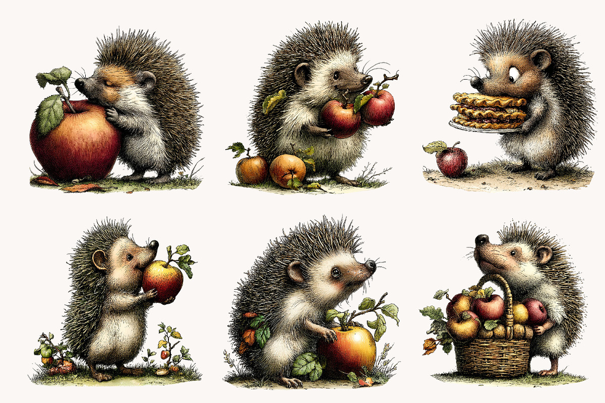 Cute Hedgehog with Apples PNG, a Seasonal Illustration by Designworld (Photo 5 of 9)