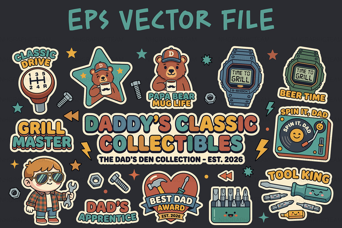 Father's Day Retro Sticker Bundle, an Object Graphic by NH graphic (Photo 1 of 3)