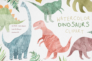 Watercolor Dinosaurs Clipart, an Illustration by MilanaDesignShop