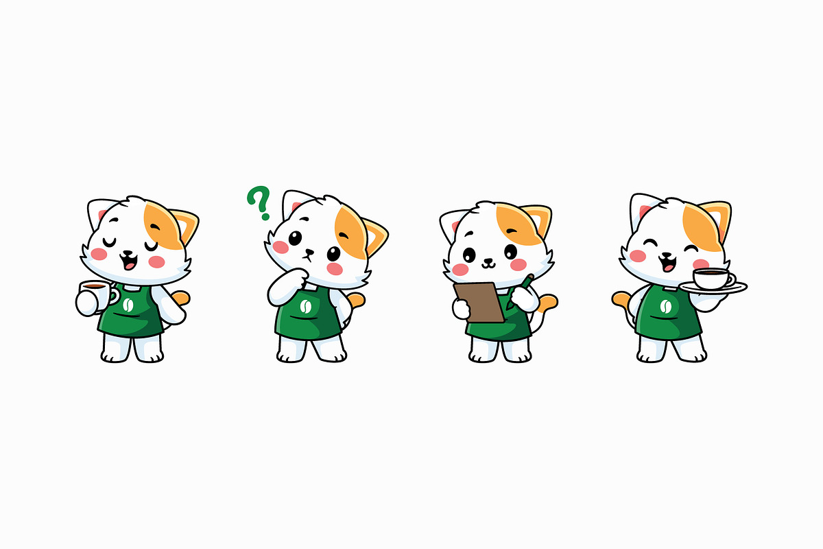Cute Cat Barista Character Set, a Food Illustration by Jaysx1 (Photo 1 of 5)