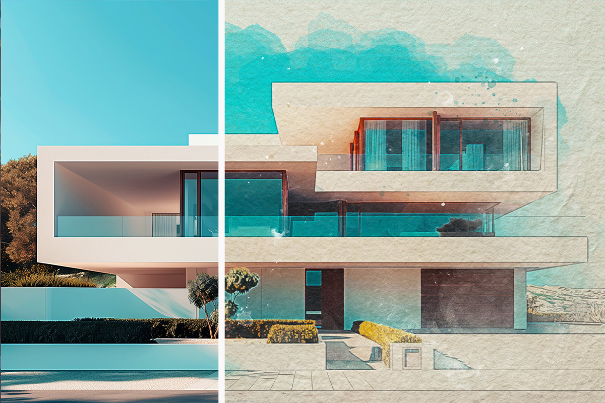 Aquarelle Sketch Photoshop Template, an Action Add-On by 3d_model_tifotizi (Photo 3 of 5)