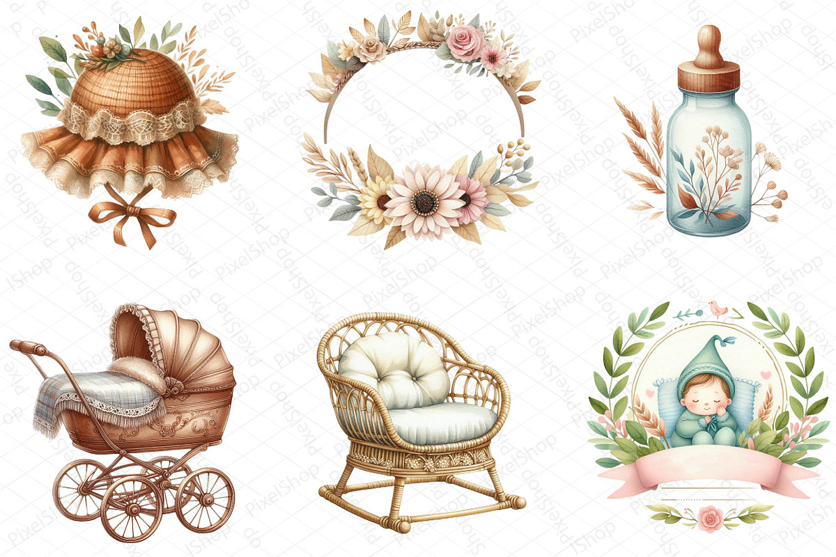 Boho Baby Watercolor Clipart, an Illustration by DreamPrint404 (Photo 6 of 6)