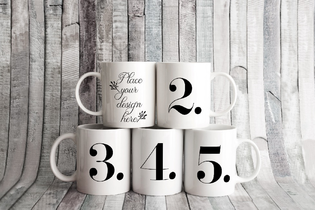 5 coffee mug mockup five cup mock up, a Cups & Container Mockup by Leo Flo Mockups (Photo 1 of 3)