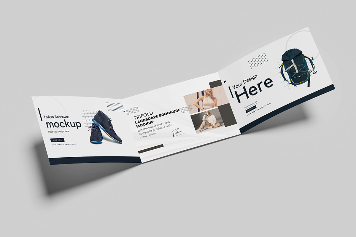 A4 Trifold Landscape Brochure Mockup, a Books & Magazine Mockup by Indah