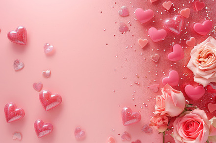 Top view shiny glitter hearts and re, a Background Photo by Pixeness